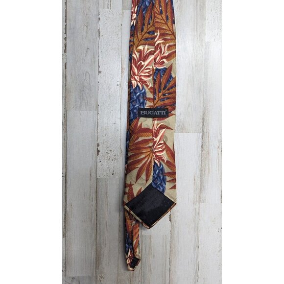 Bugatti Men's Italian Silk Tie Floral Tropical Hawaiian Beach Made In USA - Picture 5 of 7